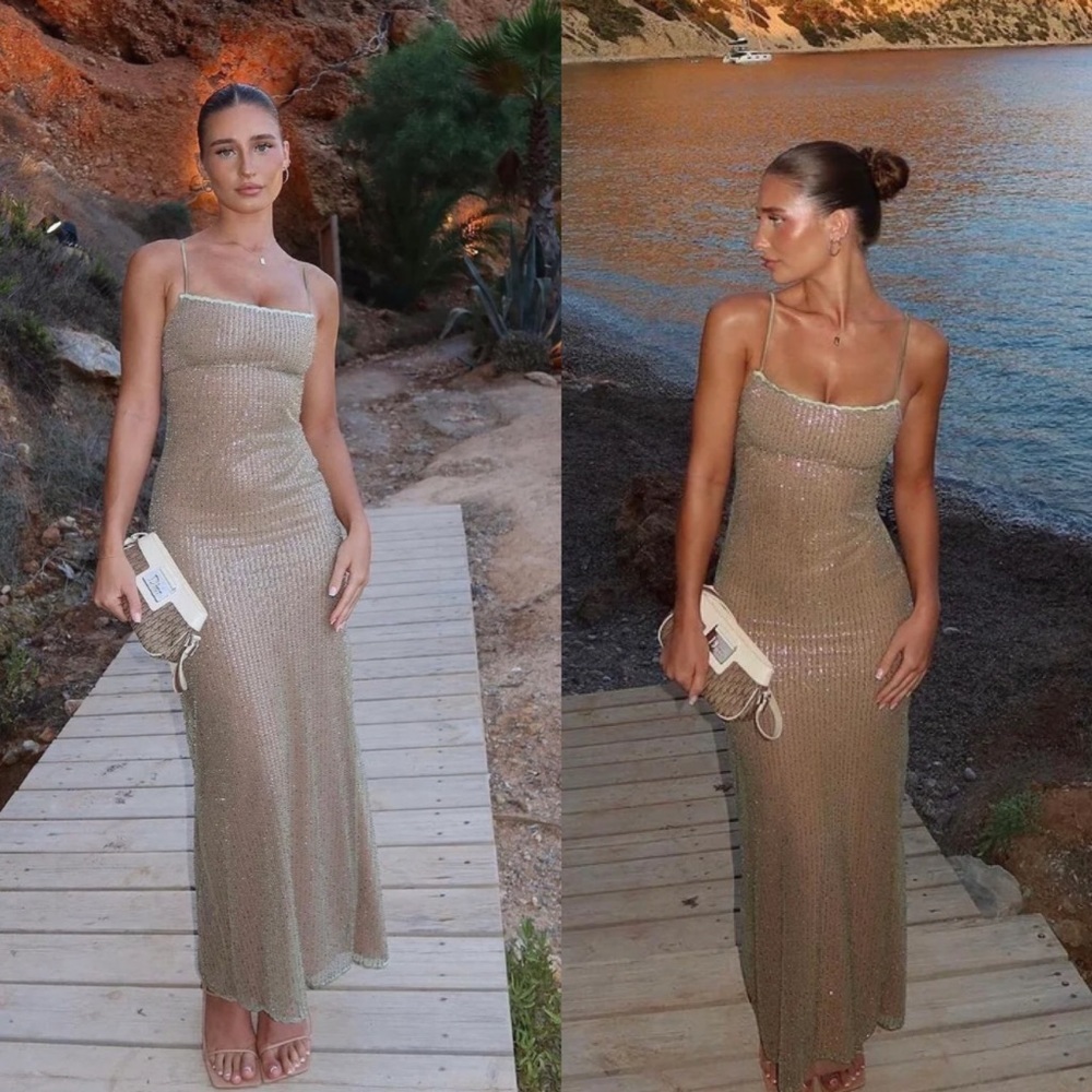 House of CB Gold Beaded Maxi Dress Alondra